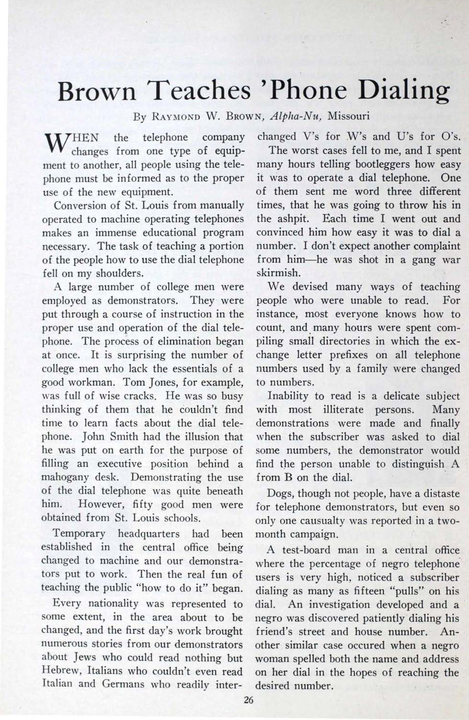 Brown Teaches 'Phone Dialing'